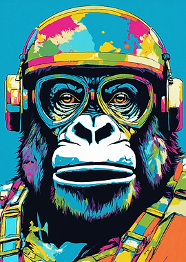 Colorful Gorilla Pilot Portrait