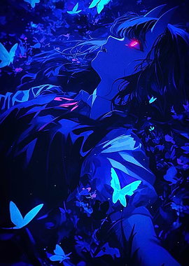 Anime girl with horns and butterflies