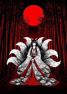 Nine-tailed Fox Spirit in Red Forest