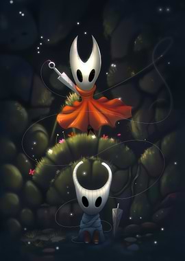 Hollow Knight characters in a dark forest