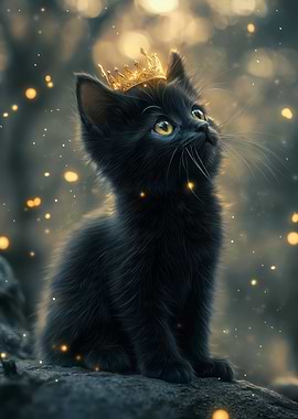 Black Kitten with Golden Crown