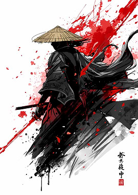 Samurai Warrior with Blood Splatter Art
