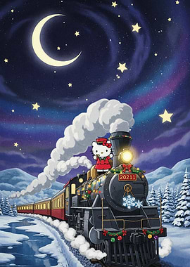 Hello Kitty Christmas Train at Night