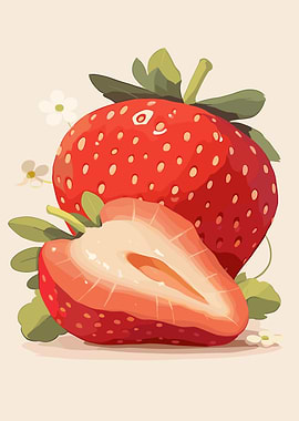 Strawberry Still Life with Cut Fruit