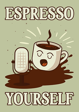 Espresso Yourself Cartoon Coffee Cup, Retro Singing Coffee Cup