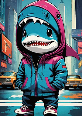 Cartoon Shark Cityscape