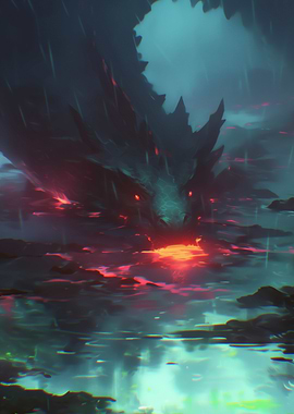 Dragon in a Misty Landscape