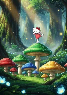 Hello Kitty in Enchanted Mushroom Forest