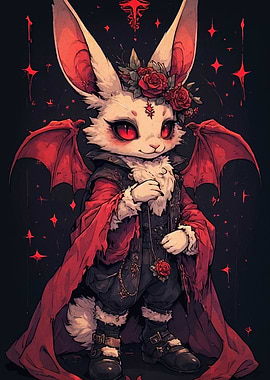 Vampire Rabbit with Roses and Wings