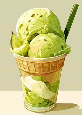 Green Tea Ice Cream Cup Illustration