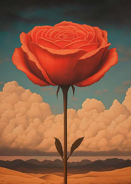 A giant rose blooming in the middle of a desert