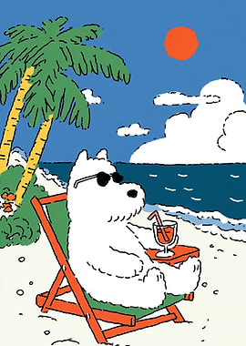 Moomin relaxing on beach with cocktail