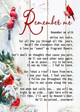 Remember Me Cardinal Memorial Poem Art