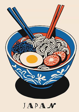 Ramen Bowl Illustration with Chopsticks