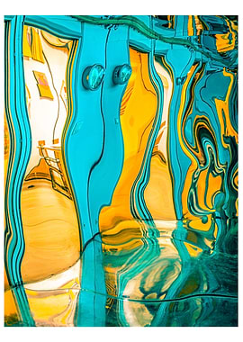 Distorted Reflection Abstract - Blue and Yellow