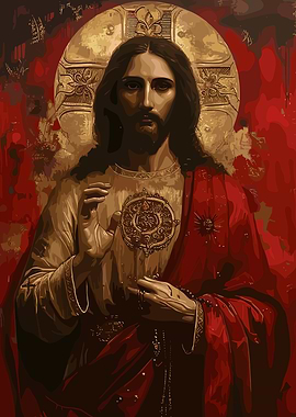 Jesus Christ Portrait with Sacred Heart