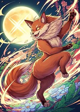 Fox Character Floral Fantasy Scene
