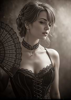 Victorian Woman with Lace Fan