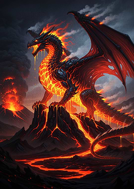 Fiery Dragon on Volcanic Peak