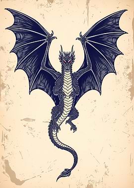 Detailed Dragon Illustration with Spread Wings