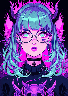 Neon Devil Girl Portrait