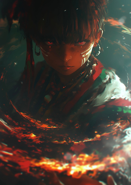 Fiery Gaze Digital Art Portrait