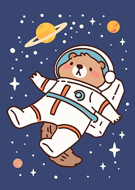 Astronaut Bear in Space Cartoon