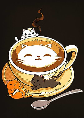 Cute Cats in Coffee Cup Illustration