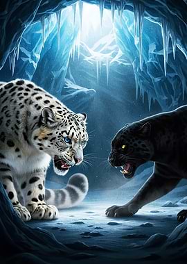 Snow Leopard Panther Confrontation