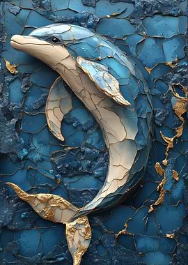 Blue and Gold Dolphin Art