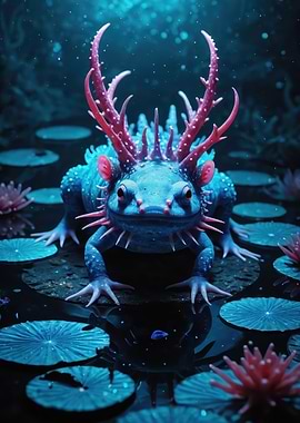Bioluminescent Axolotl Fantasy — Neon Blue & Pink Amphibian