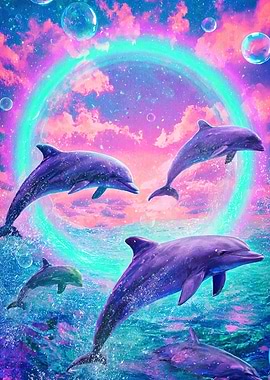 Dolphins Dreamy Ocean Scene