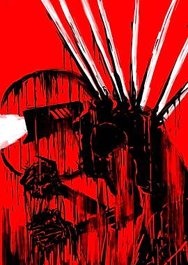 Red and Black Abstract Figure