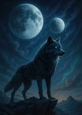 Wolf under the moonlight