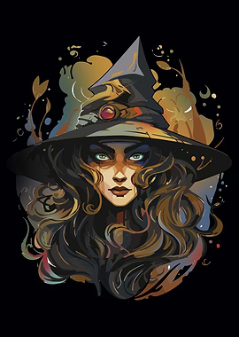Mystical Witch Portrait with Detailed Hat