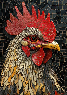 Mosaic Rooster Portrait