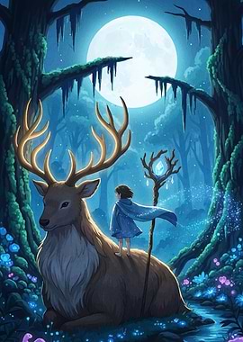 Magical Forest Scene Deer