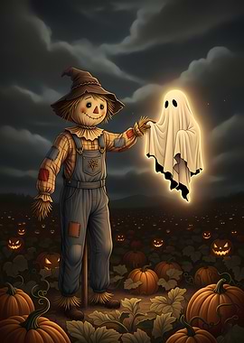 Vintage Halloween – Scarecrow and Friendly Ghost