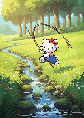 Hello Kitty Fishing in Nature