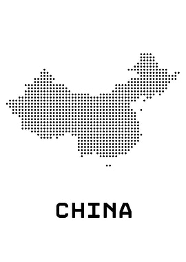 China Map Dotted Black and White