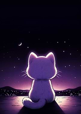 Cat gazing at the night sky
