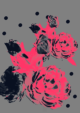 Abstract Floral Design with Polka Dots