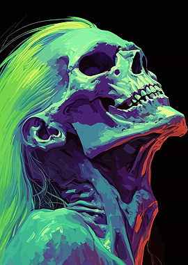 Colorful Skull with Hair Illustration