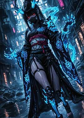 Cyberpunk Geisha with Blue Energy