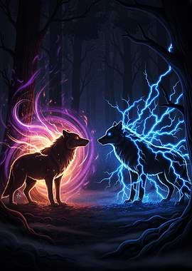 Elemental Wolves in Dark Forest