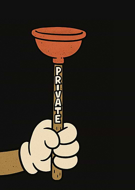Cartoon Hand Holding Plunger with Text