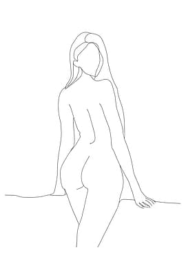 Minimalist Line Art: Woman's Back View