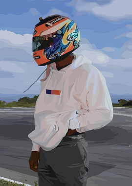 Man with Racing Helmet and Hoodie