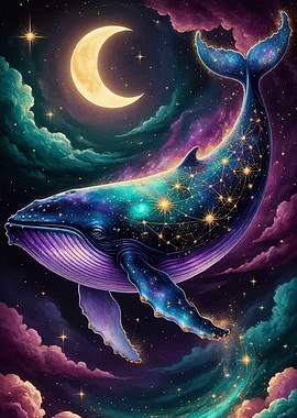Celestial Whale Starry Night Sky