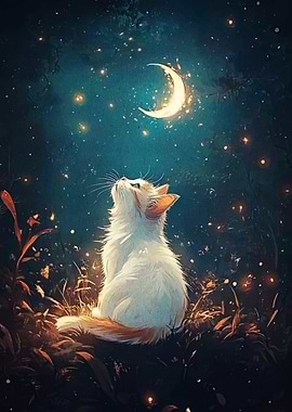 Cat gazing at the moon